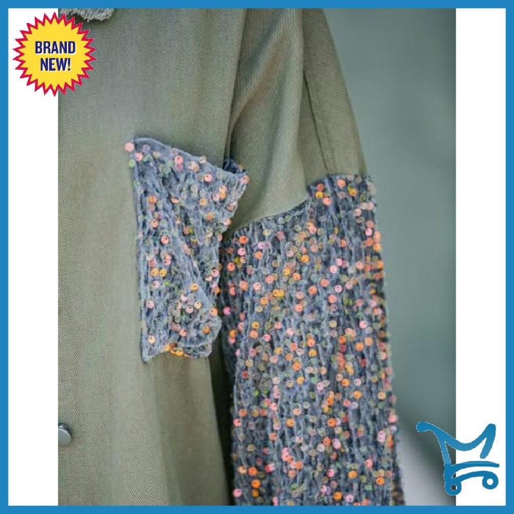 Oversized Denim Shacket with Sequin Patchwork Lon… - image 5